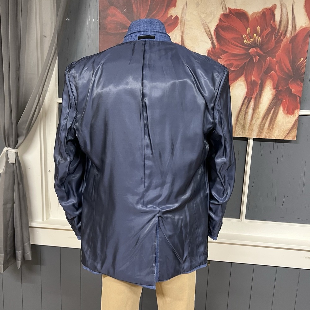 Michael Kors Hopsack Blazer Mens 46L Long Classic Fit Polyester Stretch Blue - Picture 10 of 11
